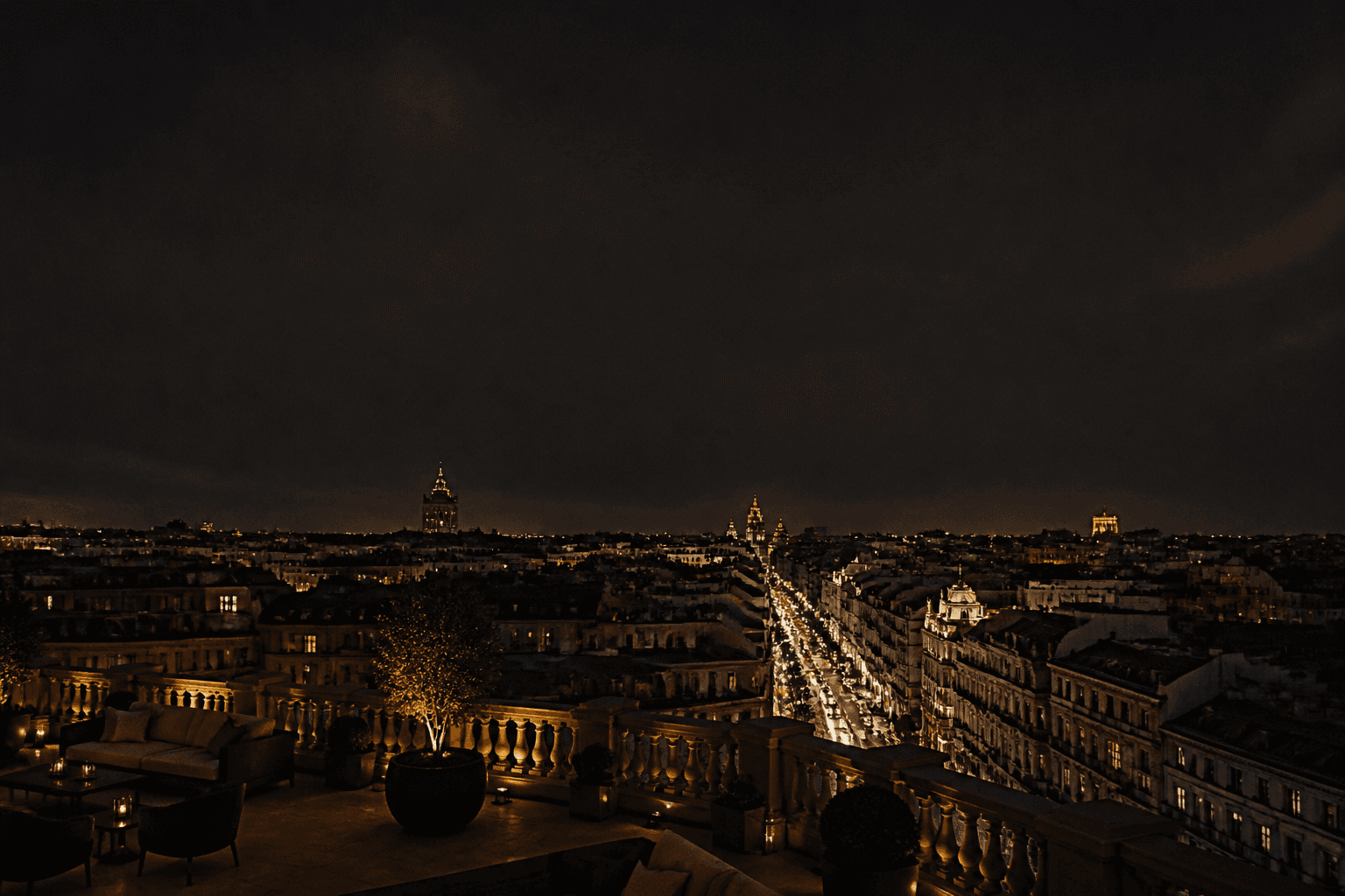 Madrid at night from a rooftop terrace